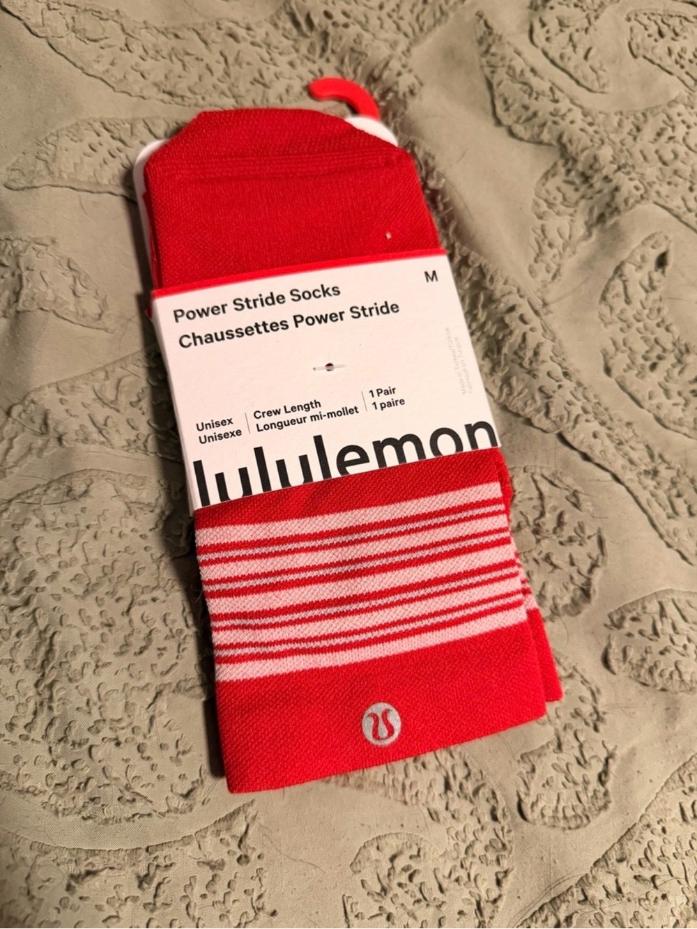 lululemon athletica Power Stride Crew Socks in Bright Red with White Stripes